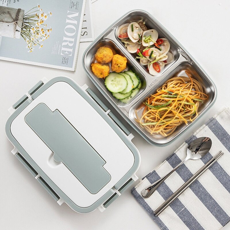 Draagbare Lunch Box Rvs Bento Box Met Servies 3/4 Compartiment Voedsel Container Lekvrije Lunchbox Voor School Office