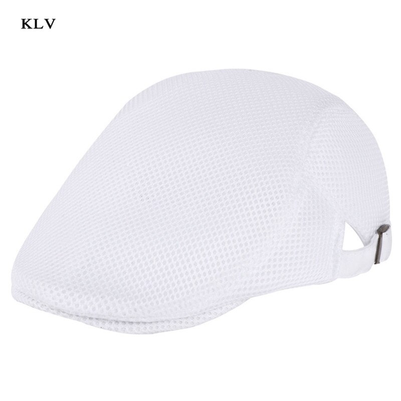 Sombrero de pico de pato de verano de malla transpirable para hombre, gorra de boina de hiedra, gorra plana de Cabbie suave: White