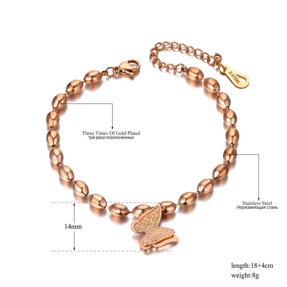 Lokaer Titanium Rvs Vlinder Charme Armbanden Voor Vrouwen Rose Gouden Ketting Link Animal Armband Sieraden B20064