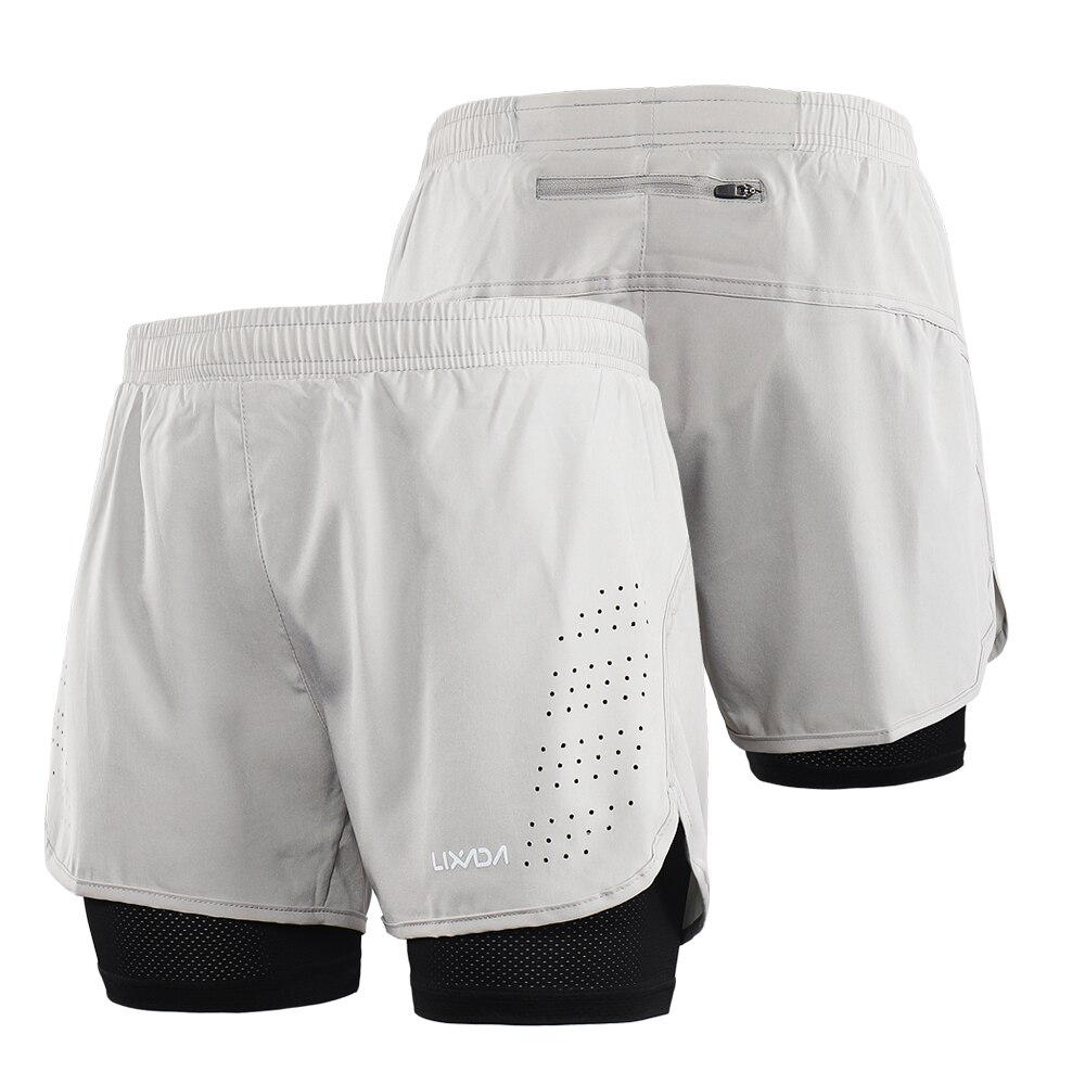 Lixada Mannen 2-In-1 Running Shorts Sneldrogende Ademend Actieve Training Oefening Joggen Fietsen Shorts Met langer Liner: Grijs / Xl