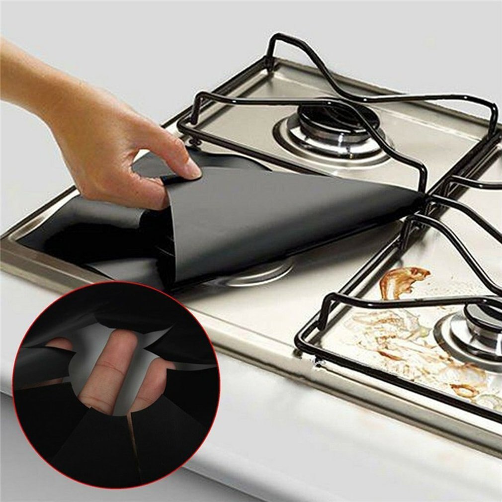 4pcs Home Gas Hob Gas Burner Cooker Protector Heat Reusable Non Stick Easy Clean Anti Fouling Pad