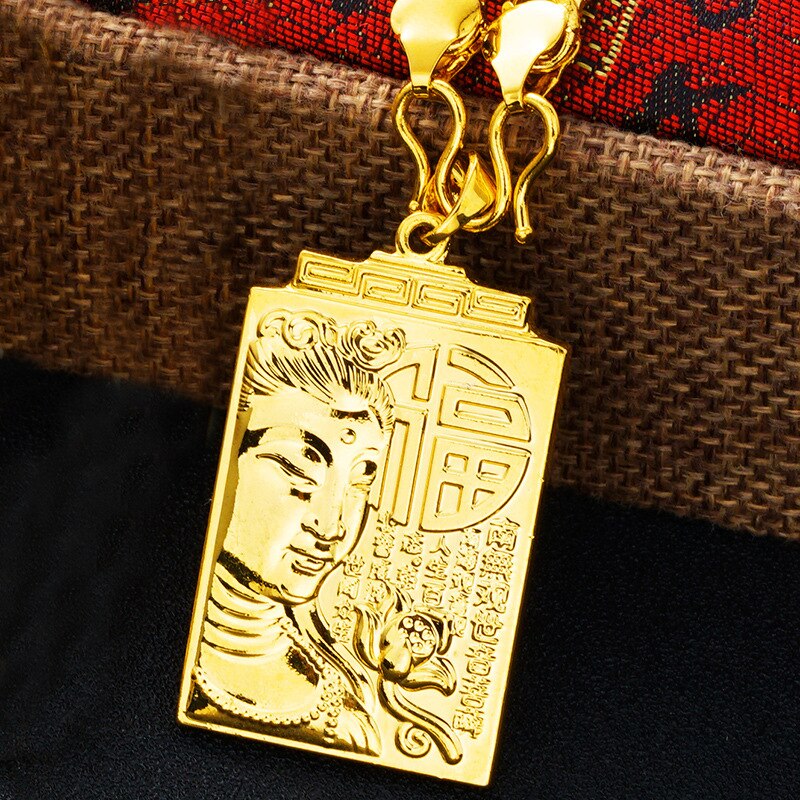 OMHXFC Europese Man Man Party Verjaardag Huwelijkscadeau Rechthoek Boeddha God 18KT Real Gold Charm Hanger PN76: Buddha pendant 2