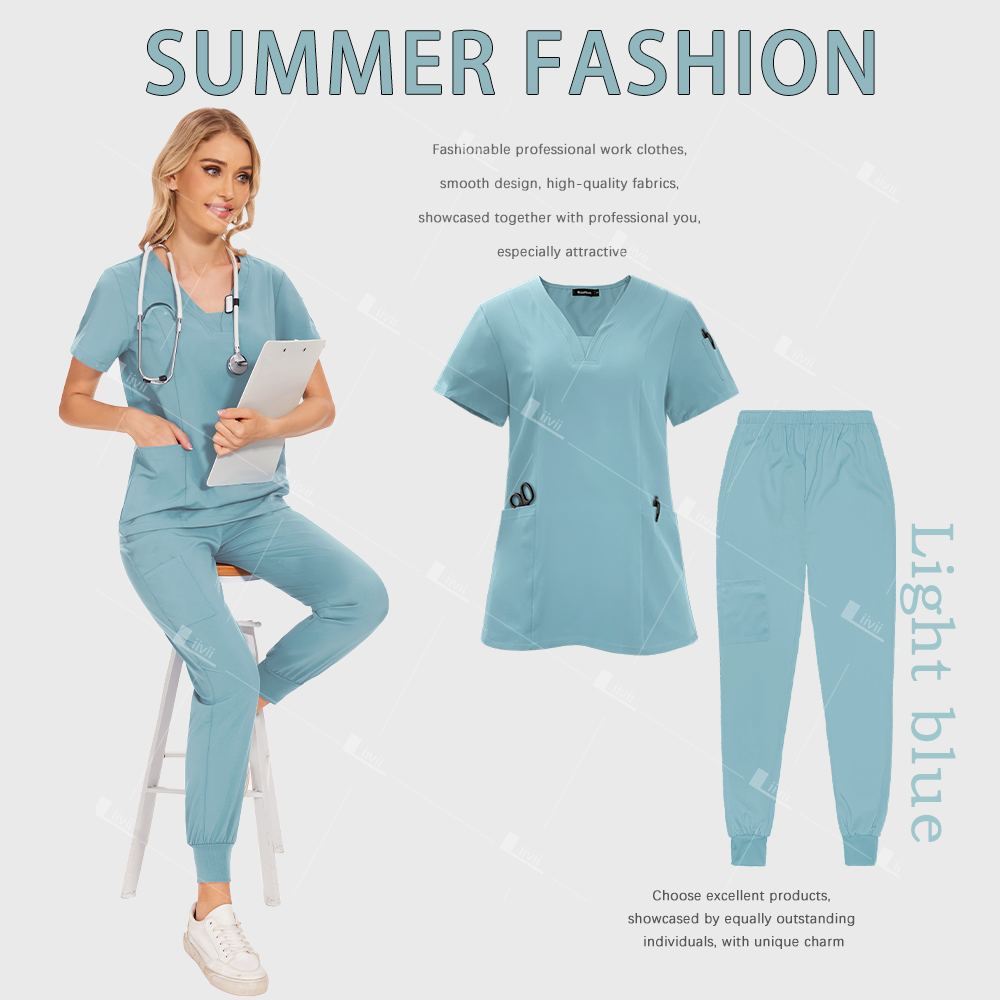 Uniformes quirúrgicos para mujer, conjunto exfoliante médico para enfermera, salón de belleza, ropa de trabajo, top, pantalones, Spa, médico, traje clínico de enfermería: S / Plata
