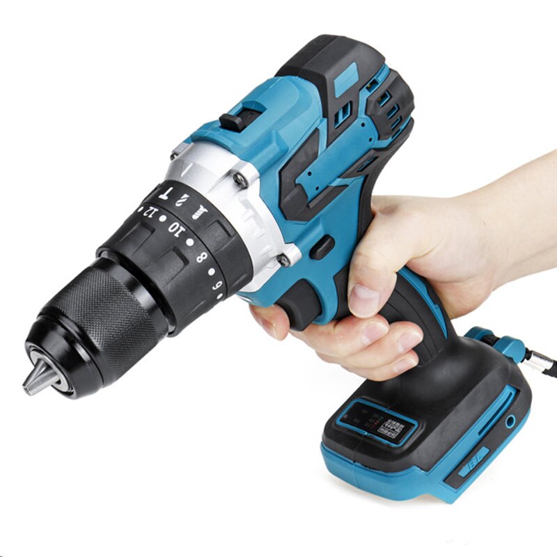 18V Torque Cordless Screwdriver Brushless Drill Electric Hammer Impact Drill Screwdriver Electric Power Supports Tools: Blue