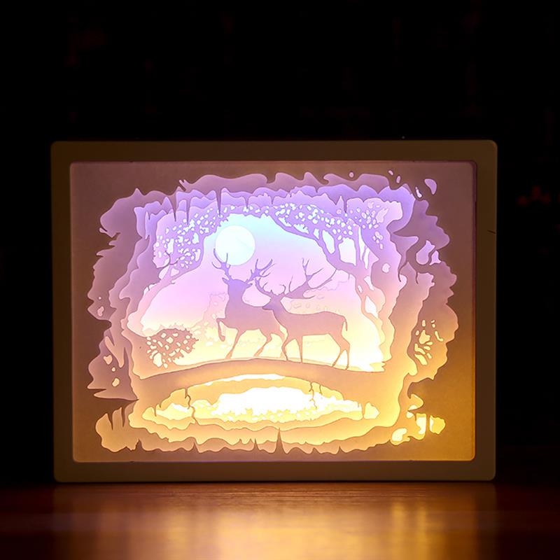 Nachtlampje 3D Led Papier Carving Lampen Papercut Licht Doos Papier Carving Art Night Lights Tafellamp Decoratie: E