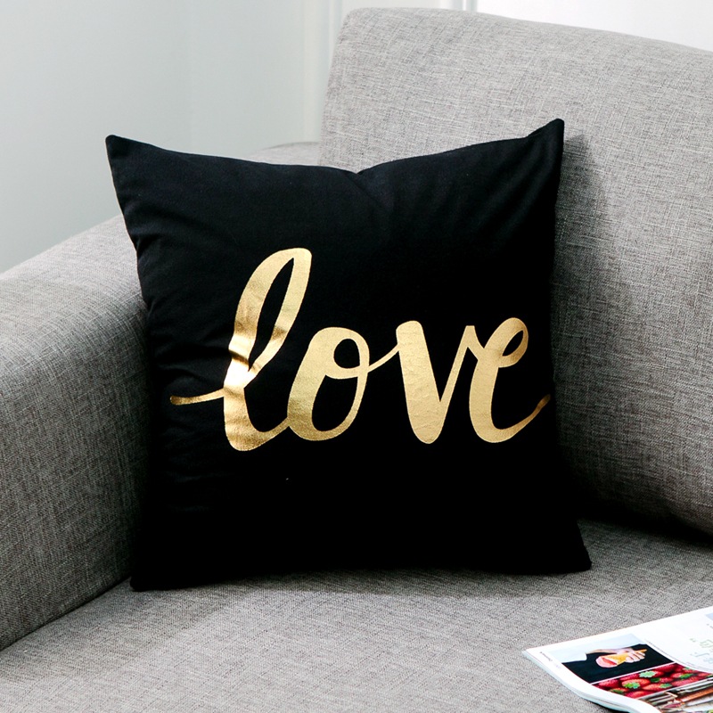 Cojín dorado negro bronce corazón labios lámina de oro cojines almohadones decorativos decoración para el hogar almohada sofá