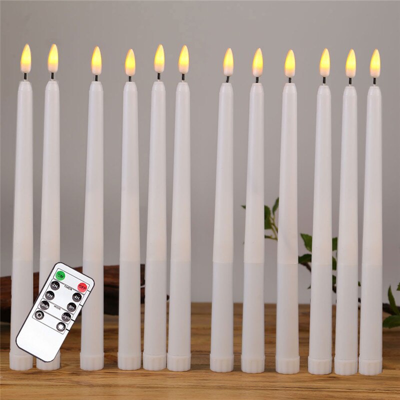 Pakke  of 12 varmhvide fjernbetjening flameless led koniske stearinlys, realistisk plast 11 tommer lang elfenbenhvid batteridrevet stearinlys