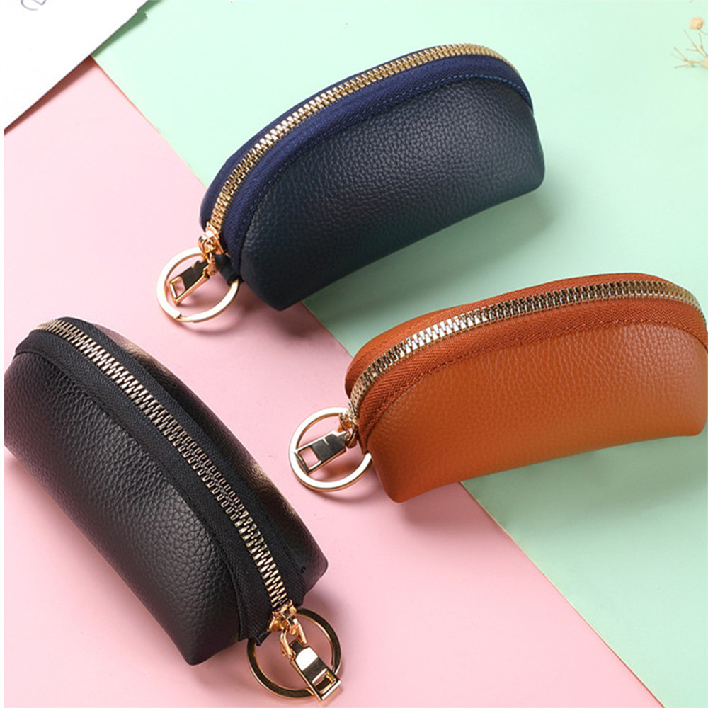 Bolsa organizadora de cuero suave para hombres y mujeres, cartera para llaves de coche, llavero de casa, funda para llaves con cremallera, Mini bolsa para tarjetas