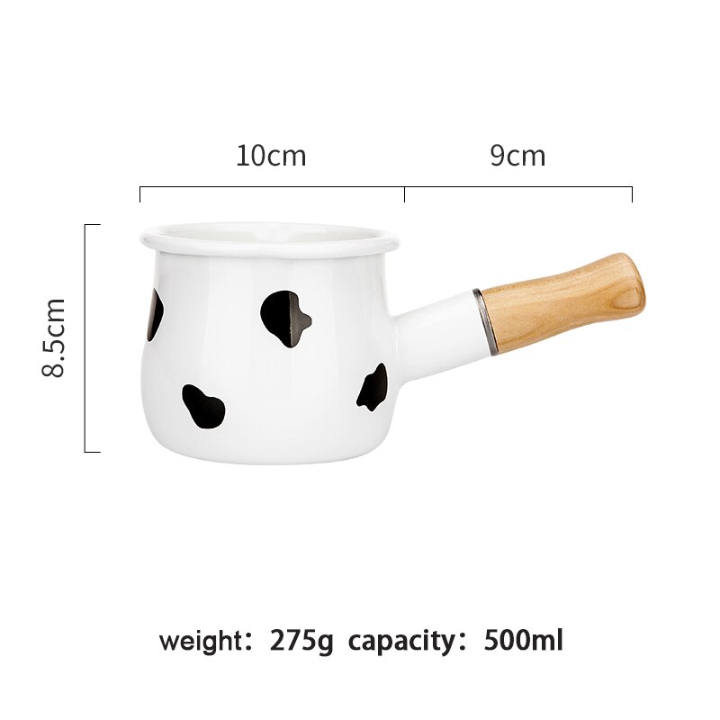 500ml Enamel Milk Pot With Wooden Handle Gas Stove Induction Cooke Baby Breakfast Milk Coffee Saucepan Cookware