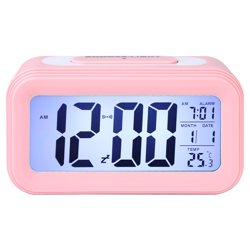 Spiegel Wecker LED Digital Anzeige Elektronische Zeit Temperatur Kalender Tisch Wecker USB Ladung Schüler Schreibtisch Uhren: Rosa 13.6X4.6X7.5cm