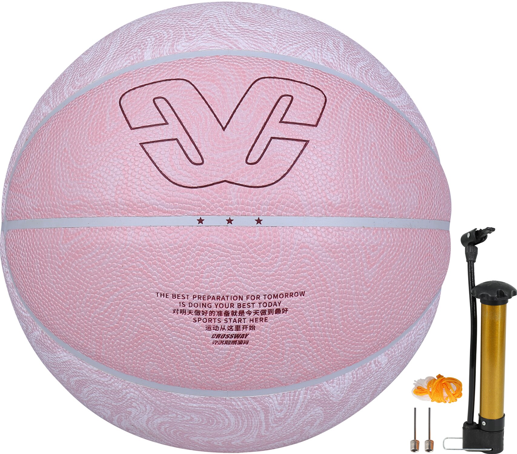 CROSSWAY Non-slip Basketball Official Size 7 Game Training Equipment Basket Ball Free with Net Bag Needle Inflator Accessories: Pink