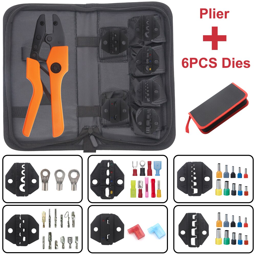 Crimp Pliers &amp; Dies Set Wire Terminals Crimping Tools Precision Crimper Labor-Saving Ergonomic Handle Easy To Grasp&amp;Press: AN 6JAWS BAG