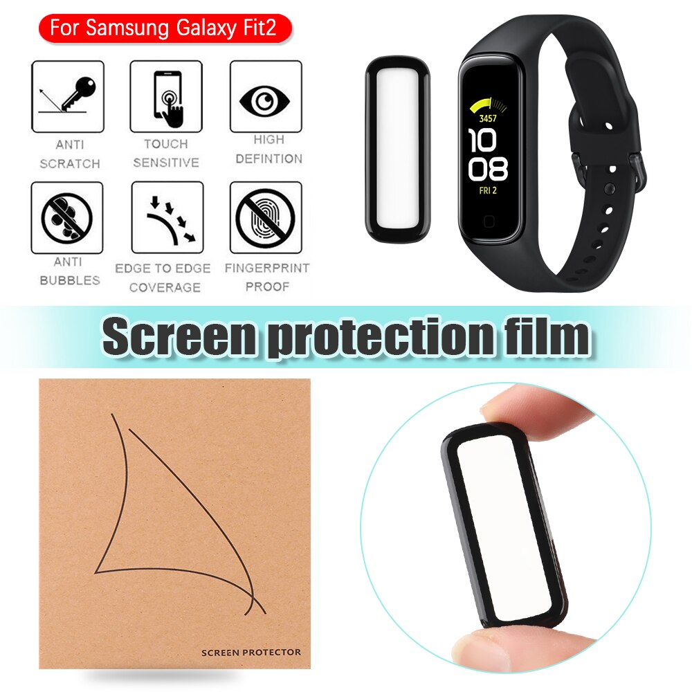 2Pcs 3D Screen Protector Voor Samsung Galaxy Fit2 Volledige Dekking Soft Clear Beschermende Film Smartwatch Guard Smartwatch Accessoire