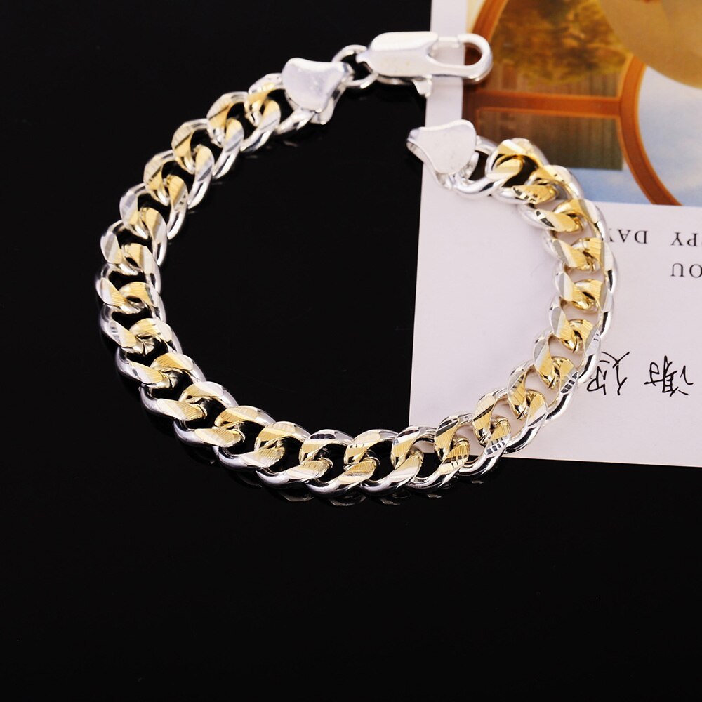 Silver color exquisite 10mm chain men women Chain noble wedding bracelet charm wedding cute birthday H091: H113 10MM