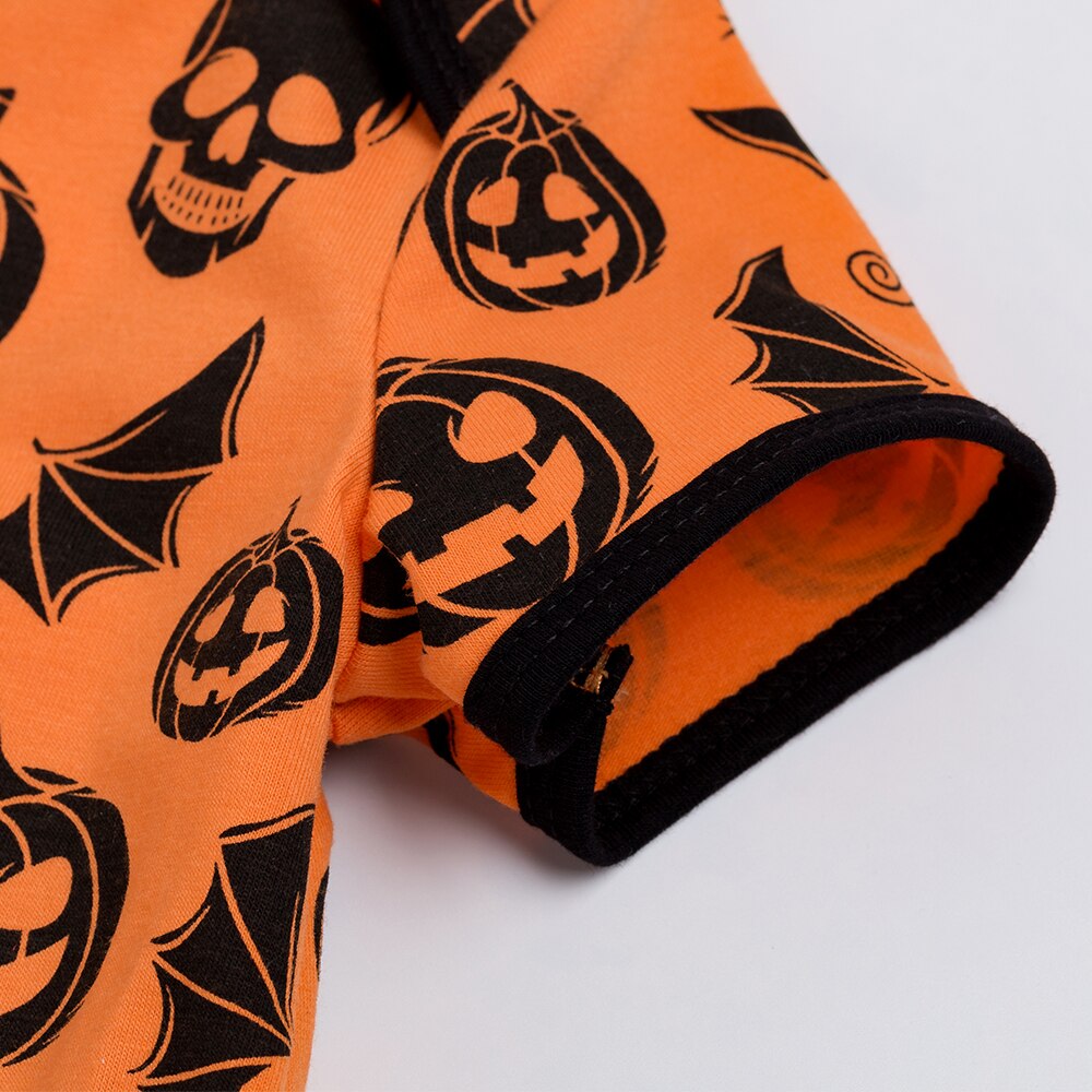 Pelele de manga corta para bebés, ropa de Halloween para niñas y niños, mono con estampado de calavera de dibujos animados para bebés, ropa de algodón para recién nacidos R130S