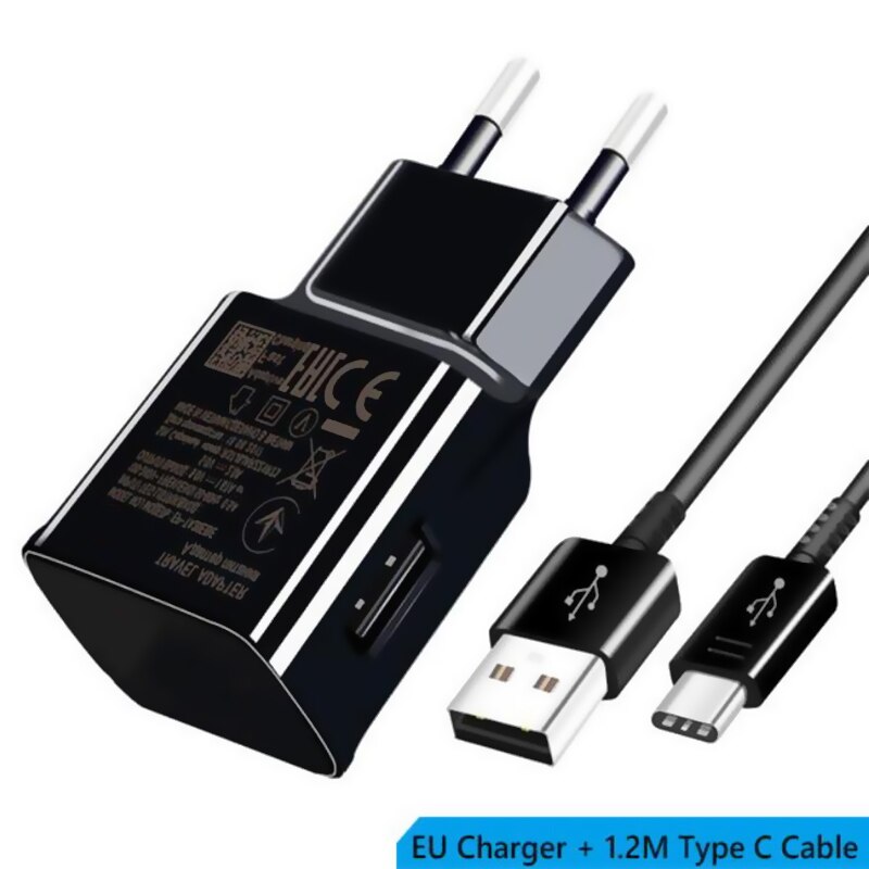 For Samsung S8 S9 plus note9 Fast Charger 9V 1.67A Quick Adapter EU/US Note8 S9 S8 C5 C7 C9 S7 S6 Edge pro 1.2M USB Type C Cable: black / EU Kits