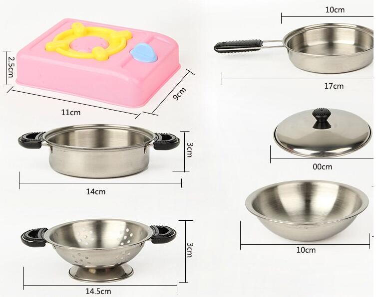 18 Stücke Edelstahl Miniatur Küchenutensilien einstellen freundlicher Spielhaus Kochen Werkzeuge vorgeben Spielzeug Für freundlicher Spielzeug