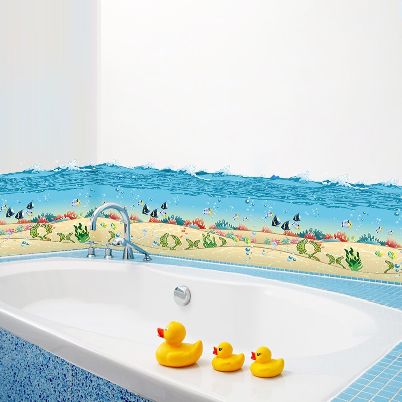 Waterdichte Plint Lijn Onderwater zee vis diy thuis decal muursticker badkamer keuken mural home decor stickers