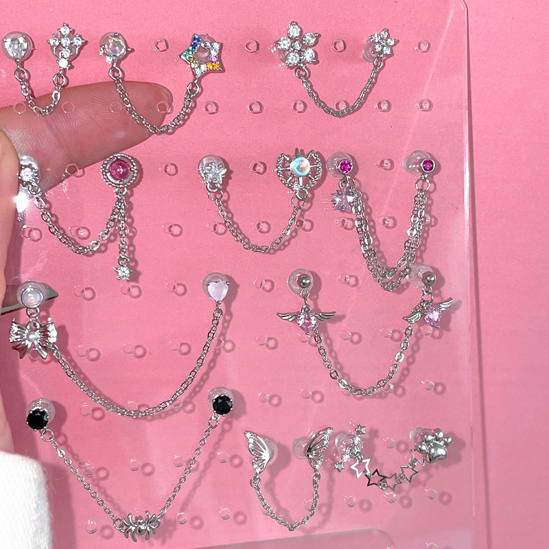 1 Uds. Orejas y tachuelas perforadas Y2K estilo gótico cadena de circón 316L acero inoxidable hueso del oído uñas mujeres joyería Punk