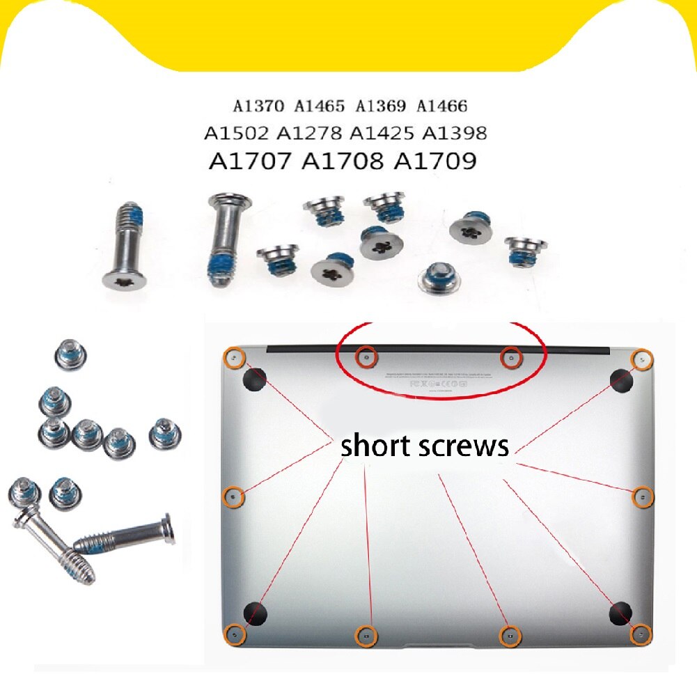 10pcs 13" 15" A1278 A1286 A1502 A1369 A1466 A1398 General Purpose Computer Case Cover Bottom Screw For Apple MacBook Pro