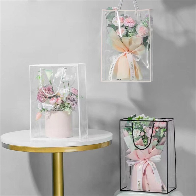 Sac à main fourre-tout Transparent pour fleuriste, emballage de Bouquet de fleurs, sac d&#39;emballage en PVC,