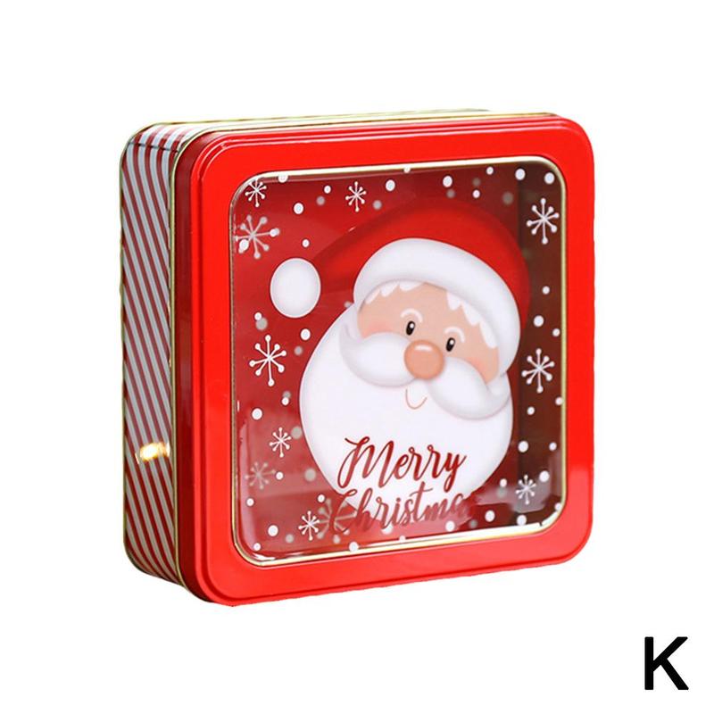 Boîte à biscuits en fer blanc, fenêtre transparente Rectangle Film carré emballage de noël boîte à chocolat cuisson boîte à bonbons T3Z8: K
