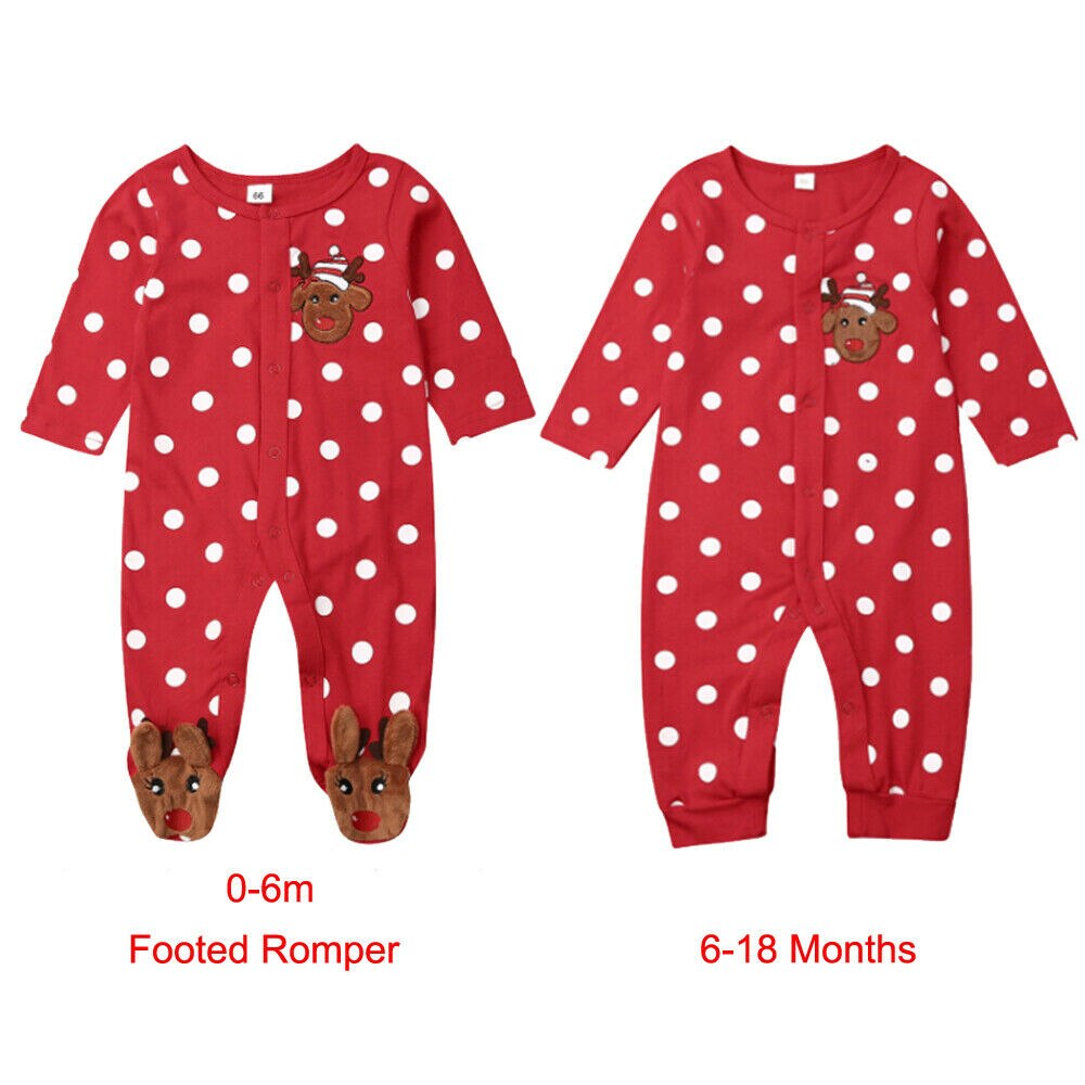 Christmas Infant Baby Boys Girls Romper Kids Baby Cotton Clothes Polka Dot Xmas Deer Jumpsuits Long Sleeve Romper 0-18M