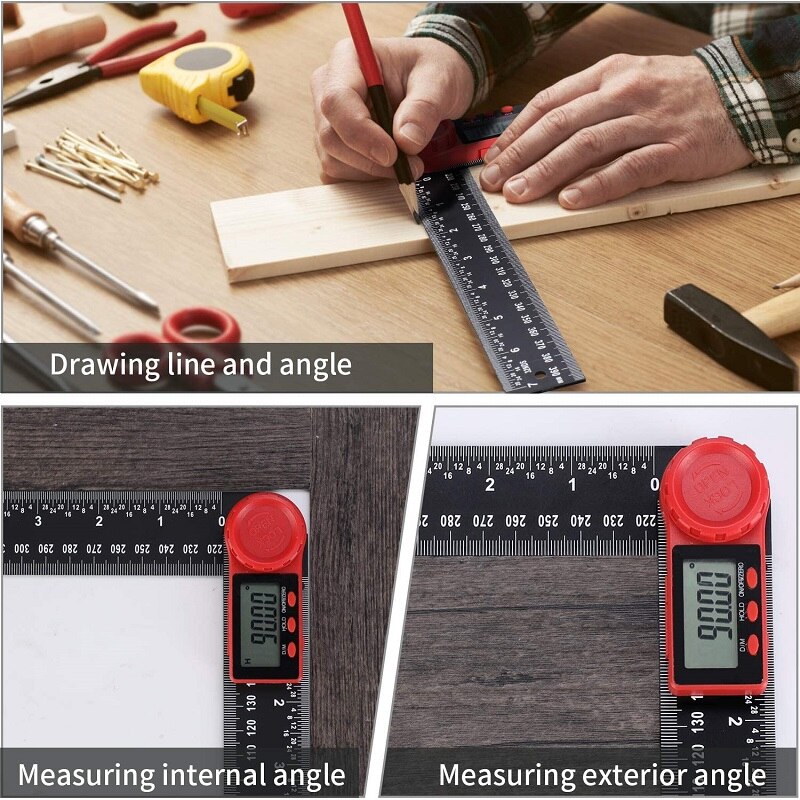 2-in-1 Digital angle ruler Protractor Digital calipers Black vernier caliper Level ruler 360 ° 200/300 mm range Scale tool