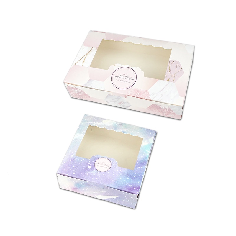 12pçs caixa de presente de papel com janela, lembranças de festa de casamento, galáxia, embalagem de bolo de presente para doces, biscoitos, cupcake estrela estrela