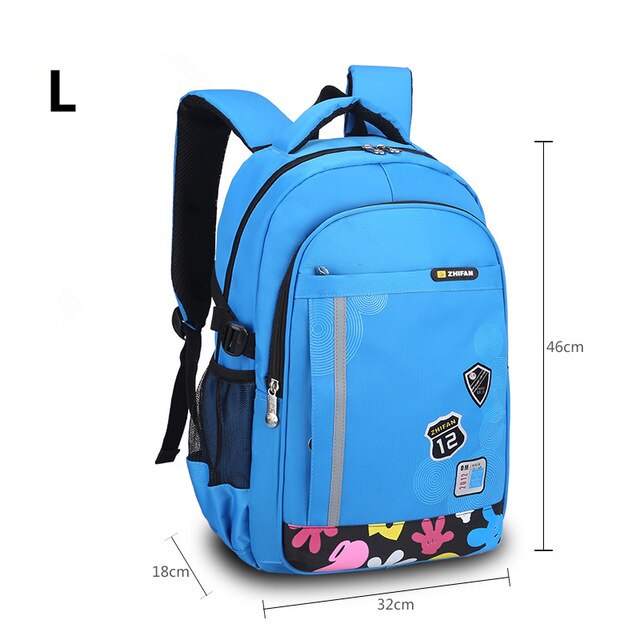 elementary school backpack for boy girl waterproof book bag kids school bag reflective strip student backpack for boys: L sky blue
