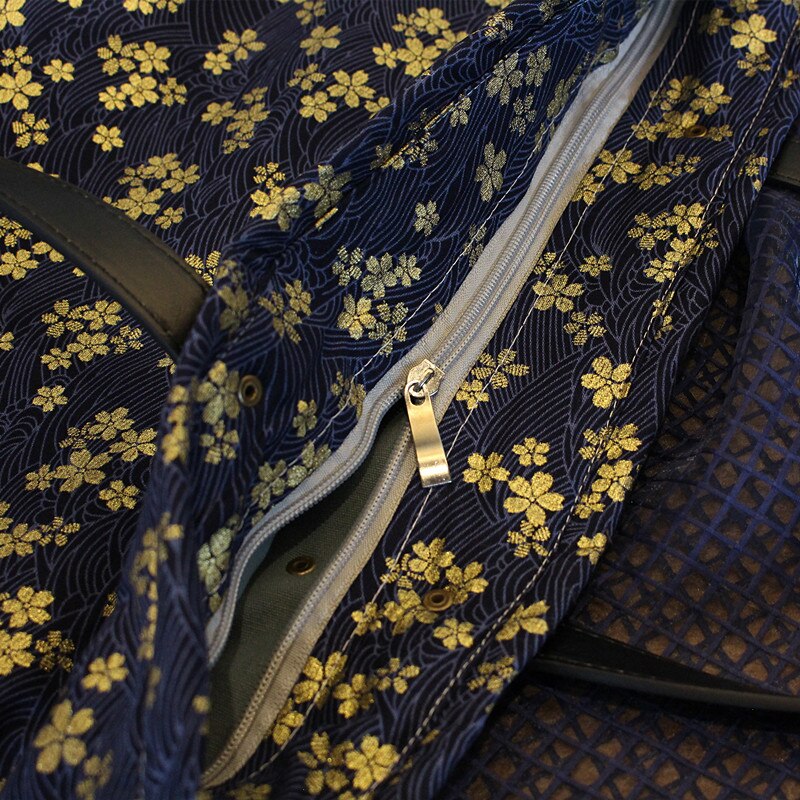 Donkerblauwe zool sakura canvas tas schoudertas heuptas met rits grote capaciteit dames japanse stijl literaire dikke brede handtas