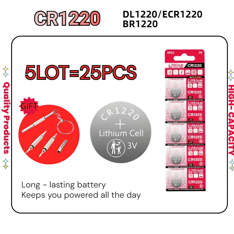 5–100 Stück CR1220 3 V Alkalibatterie, für Uhren-/Fernbedienung/Autoschlüssel/Maus, Hochleistungs-Knopfzelle BR1220 LM1220 KCR1220: WEISS