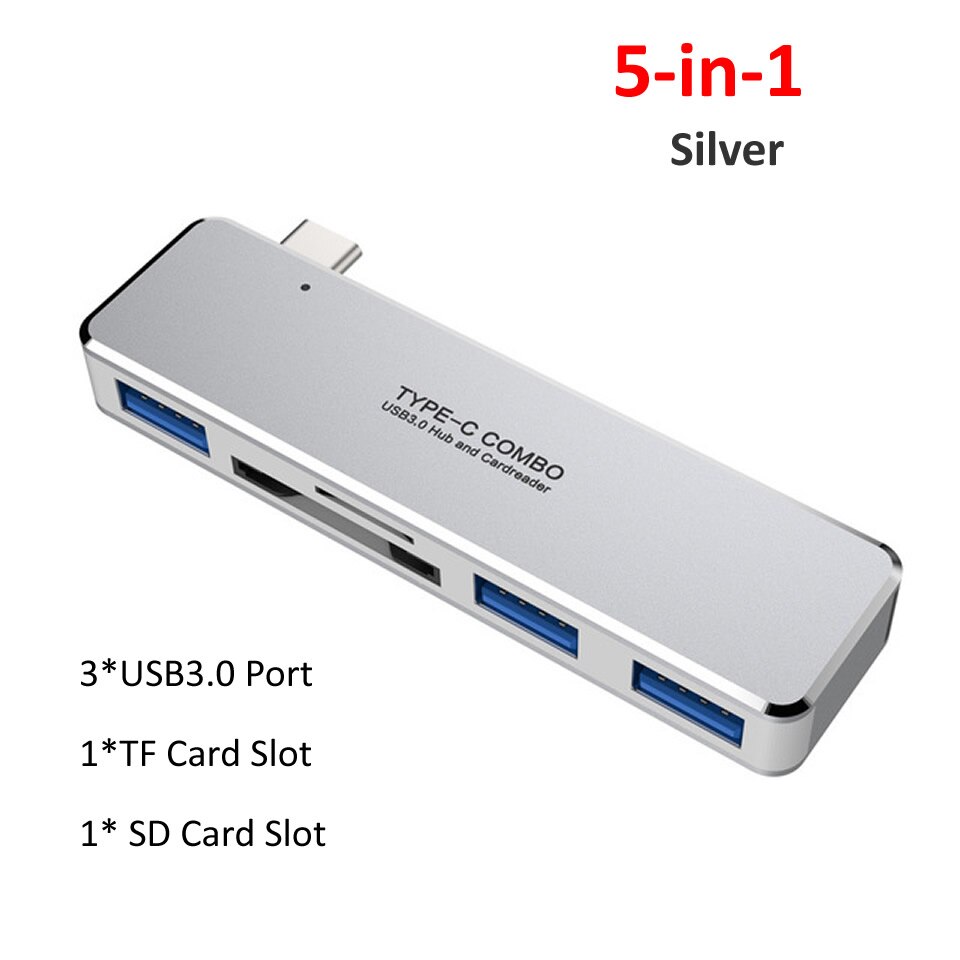OUTMIX USB C Hub to 4K HDMI Adapter with USB-C PD TF SD USB 3.0 3.5mm Jack Port USB Type C Dock for iPad Pro Macbook Pro/Air: 5 in 1 HUB Silver