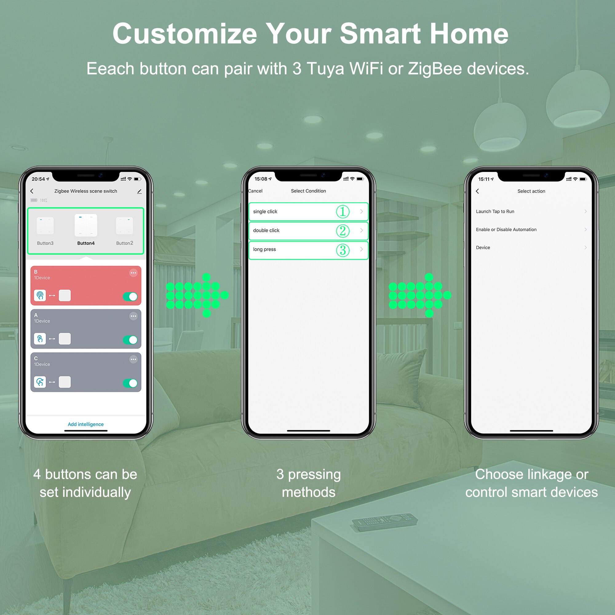 Tuya ZigBee Scene Switch 4 Gang, Smart Wireless Remote Control Universal Button Switch, Works with All Tuya Wifi/ZigBee Devices