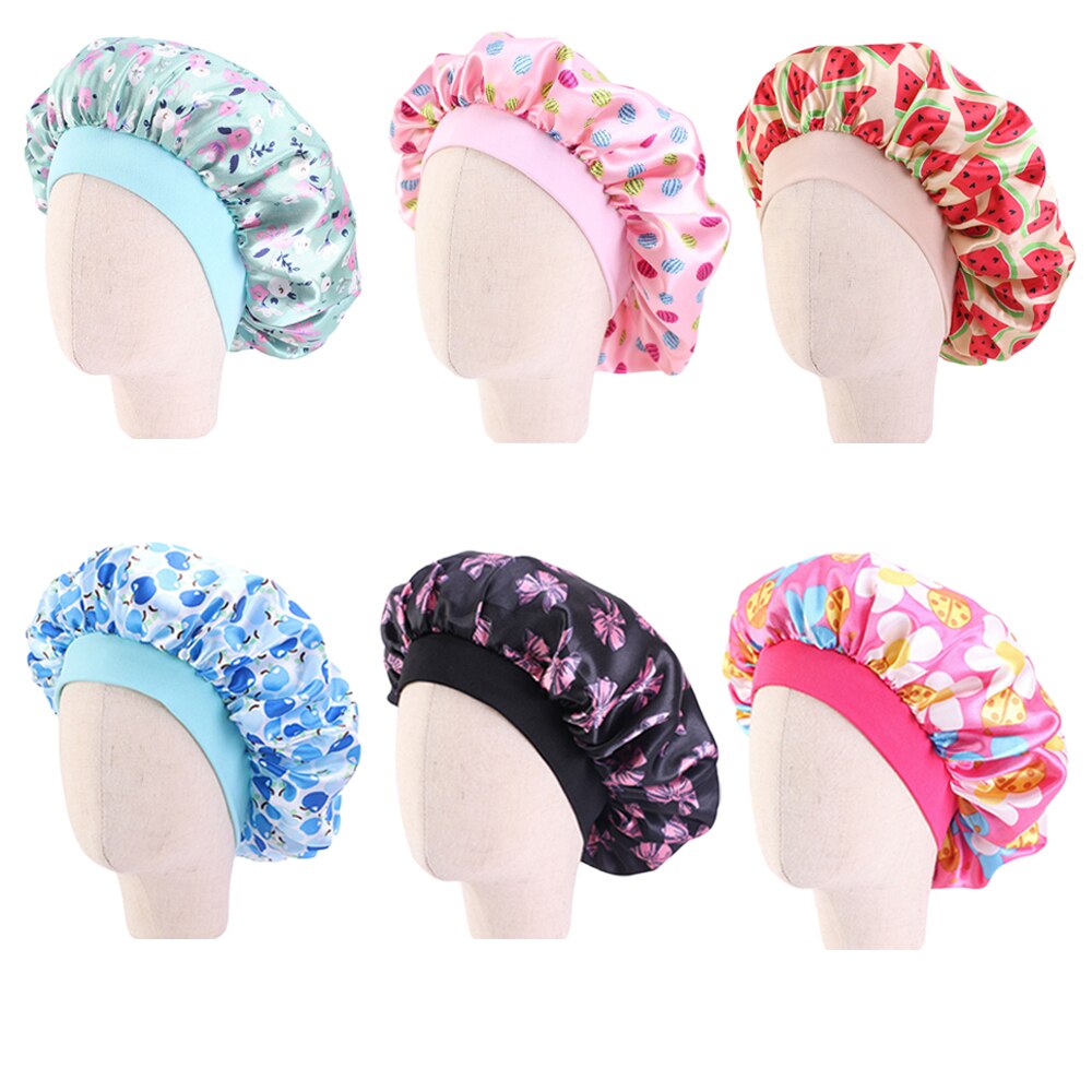 Barn flickor sovmössa blommönstrat hårmössa satin nattsömnmössa turban sovmössa barn hårvårdsmössa nattmössa