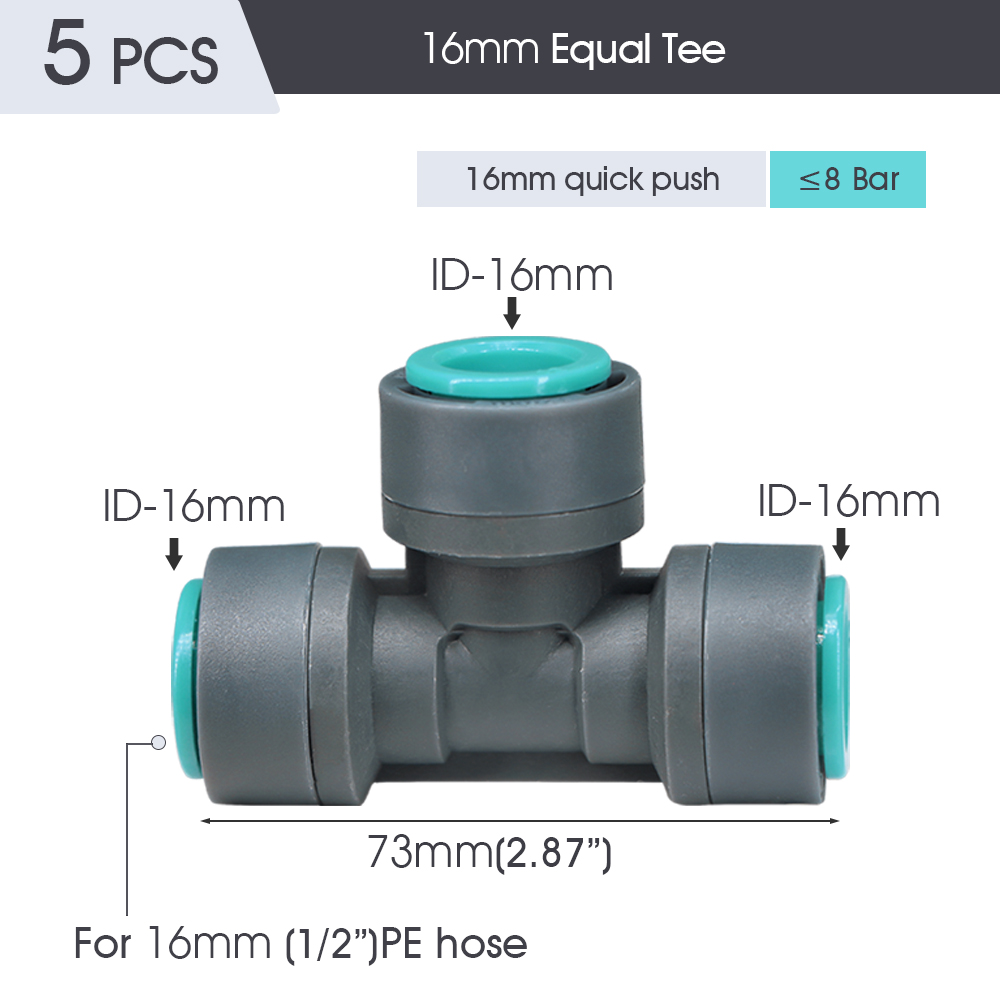 OD-16mm PE Hose Irrigation Connector Watering Tubing Joints Garden Drip System Fittings Tee Straight Elbow Pipe Repair Adaptee: Silver