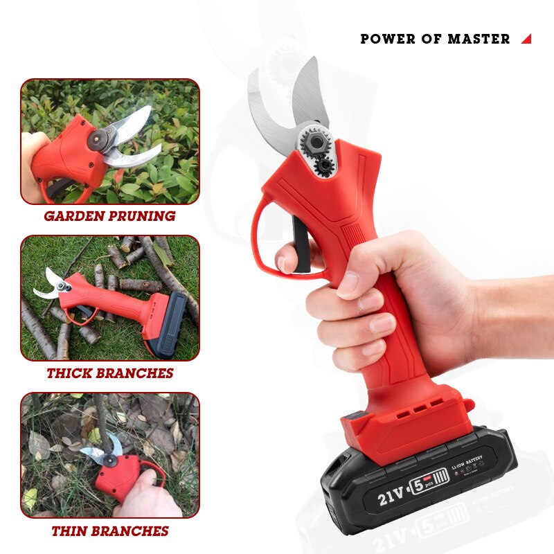21V Cordless Pruner Electric Pruning Shear with 4000mAh Lithium-ion Battery Efficient Fruit Tree Bonsai Pruning Branches Cutter