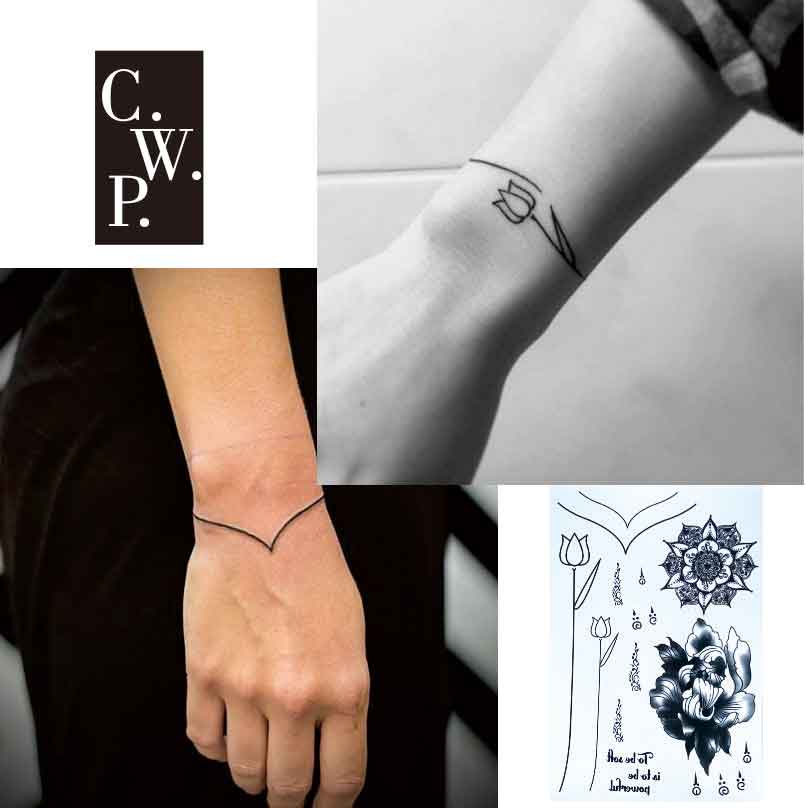 #bh1706 1 stycke enkelt armband svart linje tatuering med blommor handledsrem, mandela mönster tillfällig tatuering för händer klistermärken