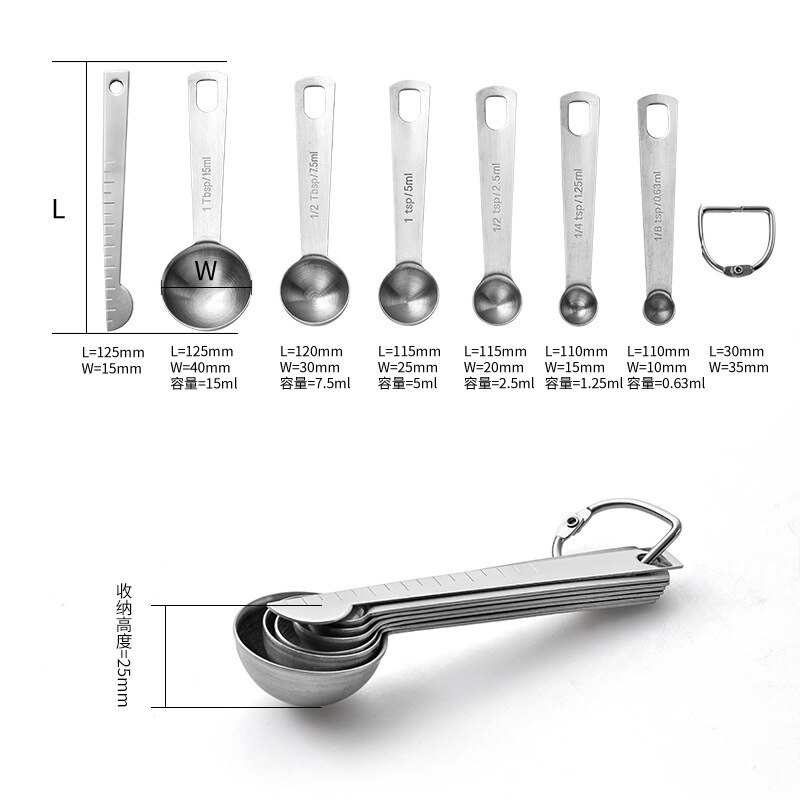 7PCS Measuring Spoon Set Kitchen Utensils Cooking And Baking Tools Stainless Steel Measuring Spoon With Scale Silver AJOYOUS