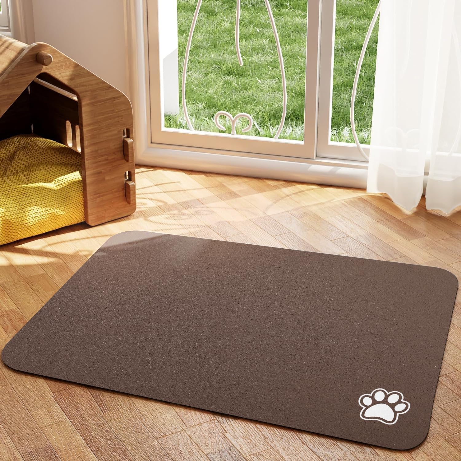 Pet Feeding Mat Absorbent Dog Cat Mat for Food and Water Easy to Clean Pet Placemats Quick Dry Dog Mat for Messy Drinkers: L / Dark Brown