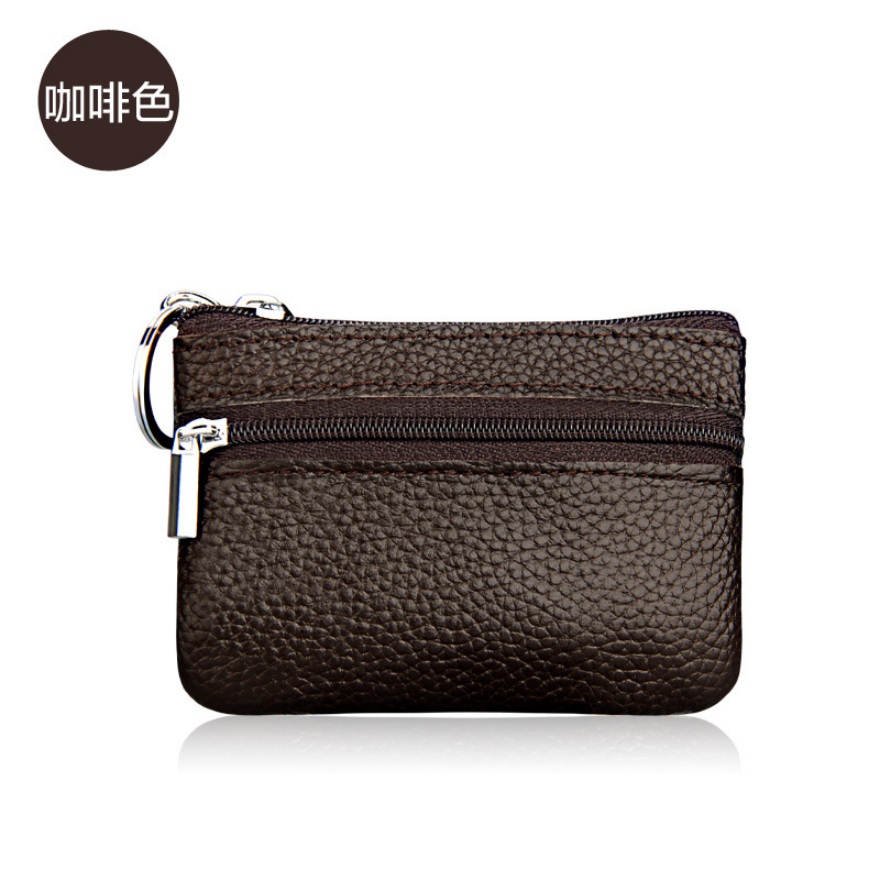 Brand Women Vintage Faux Leather Coin Purse Lady Short Small Coin Purse Soft Wallet Clutch Two Zipper Bag: Coffee