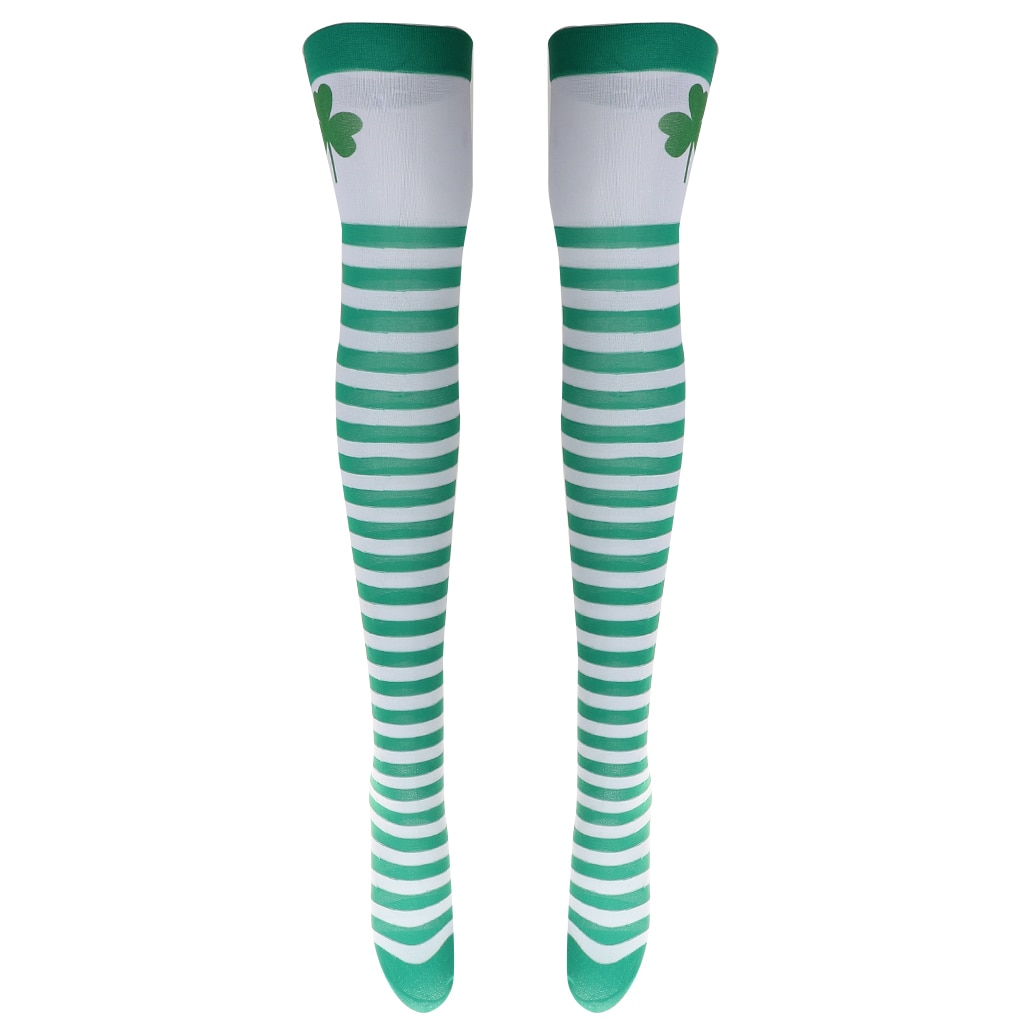 Irish Party White Green Stripes Clover Stockings Socks Irish St Patrick Day Ireland Party Stockings