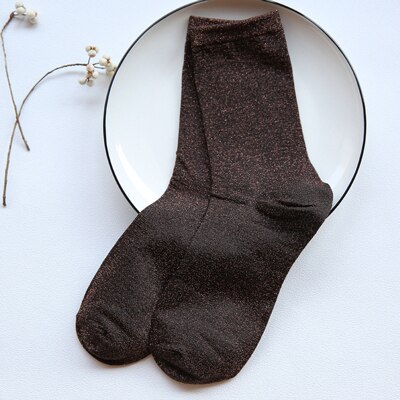 Chic frauen Neuheit Glitter Socken Gold Splitter Glänzenden Ankle Socken Casual Damen Helle Retro Sox Haufen Socke Weibliche Meias sokken: Coffee