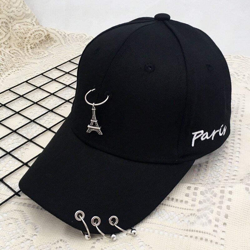 Erwachsene Hüfte hüpfen Baseball Kappe Mit Metall Eisen Ring knapp Korea Punk Solide Snapback Hütte lässig Baumwolle Sport Casquette Gorras: Turm Schwarz