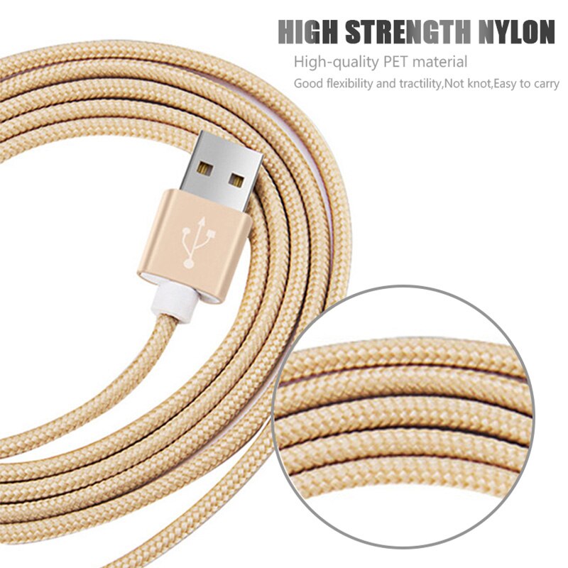 Micro USB Cable 1m 2m Metal Nylon Braided 2A USB Fast Charging Data Sync Wire For Samsung Galaxy Xiaomi Huawei Android Phone