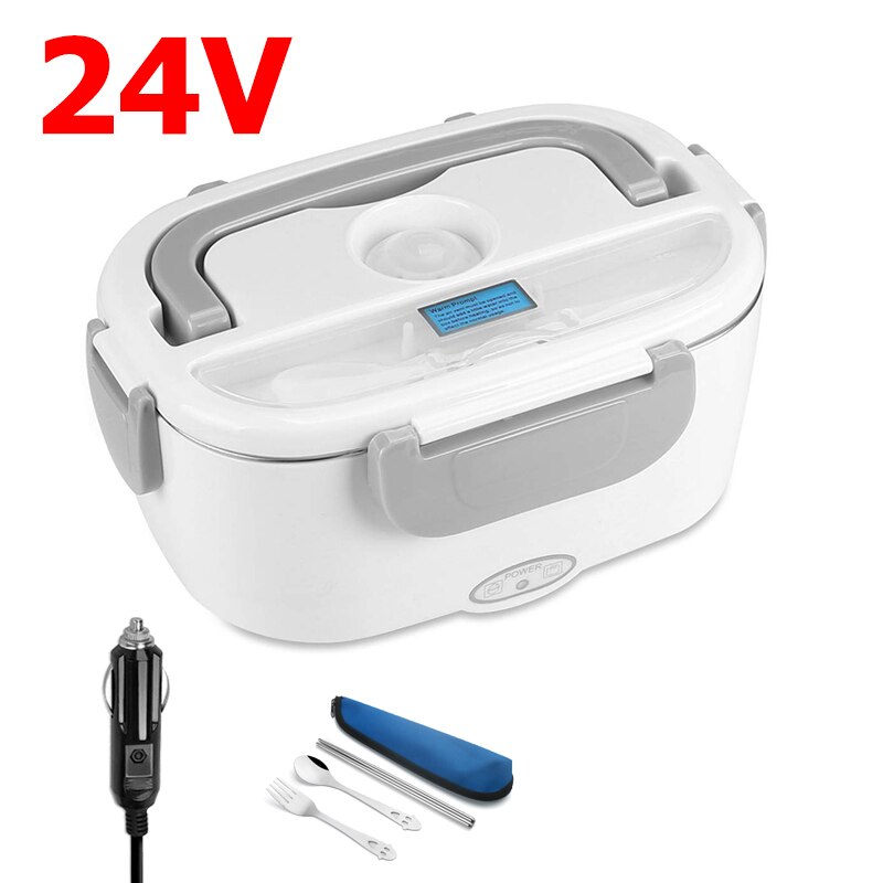 Fiambrera eléctrica de acero inoxidable de 12V y 24V para comida, calentador de comida, contenedor portátil para coche, camión, Picnic, viaje, Bento, caja calefactable: 24V White