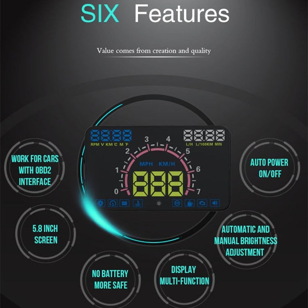 5.8-Inch OBD II Universal Hud Head Up Display Windshield Projector Hud Projector OBD2 EUOBD Car Driving Speed Meter