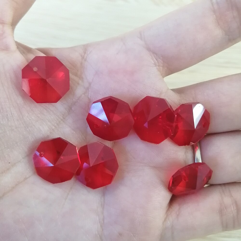Camal 20Pcs (Een Gat) rood 14Mm Kristal Achthoekige Losse Kraal Prisma Kroonluchter Lamp Onderdelen Bruiloft Middelpunt Opknoping