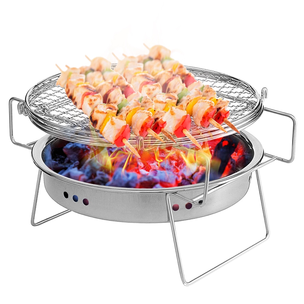 Lixada Outdoor Rvs Grill Draagbare Barbecue Rooster Mini Ronde Houtskool Opvouwbare Bbq Grill Outdoor Camping Picknick Tool