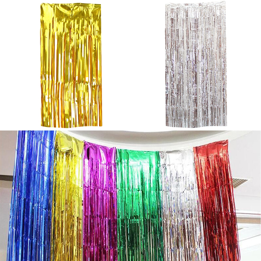 Rideau de pluie à franges de 2M | À paillettes argentées et dorées, rideau de pluie pour décoration d'anniversaire pour anniversaire de filles et adultes